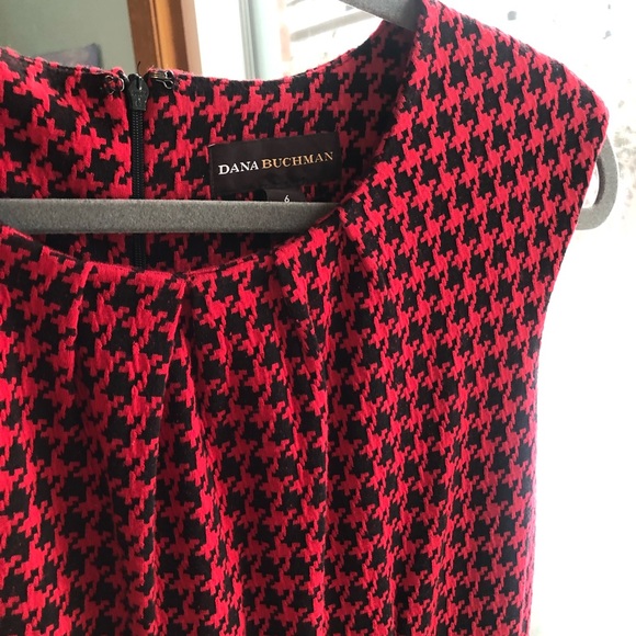 ☎️ Dana Buchman Houndstooth Dress Size 6/8 Medium Red & Black Pattern Soft Comfy - Picture 4 of 8